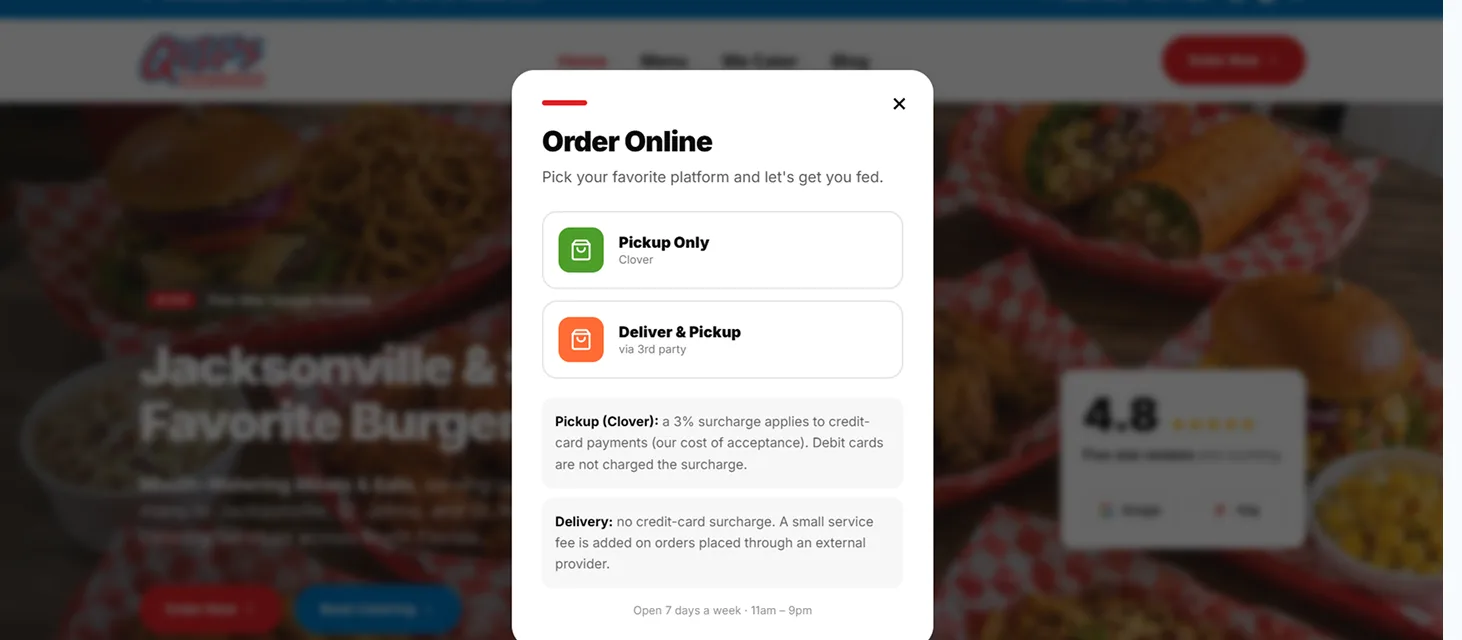 Quig's Meats & Eats order online modal