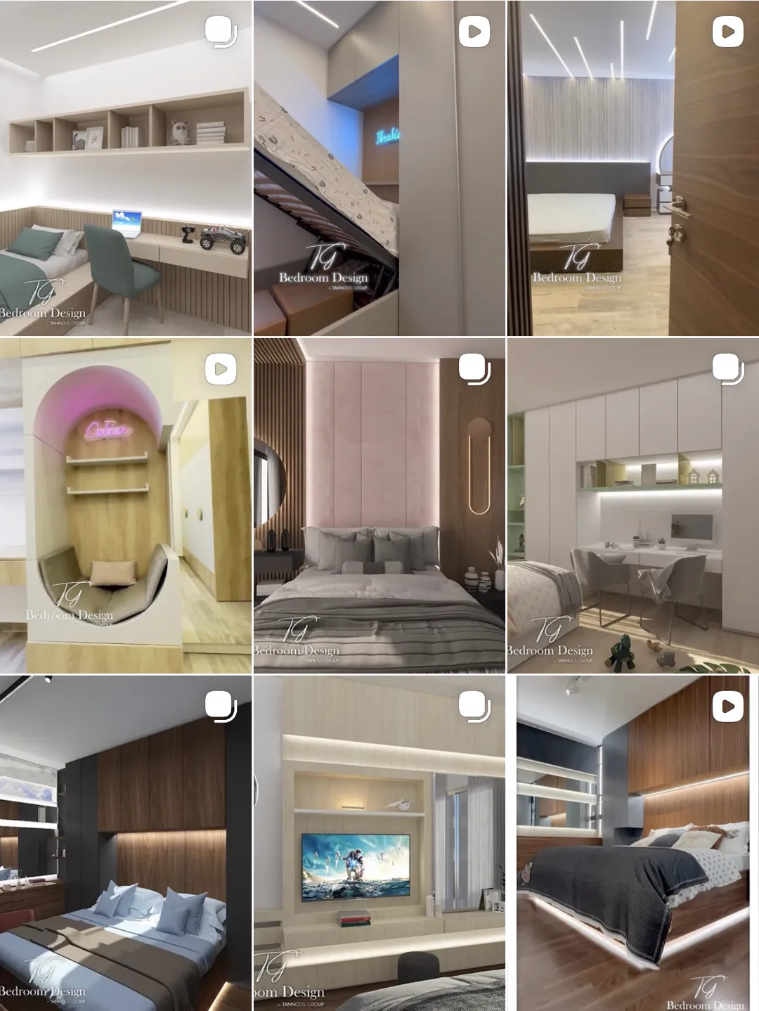 Bedroom Design by Tannous Group, Instagram feed grid