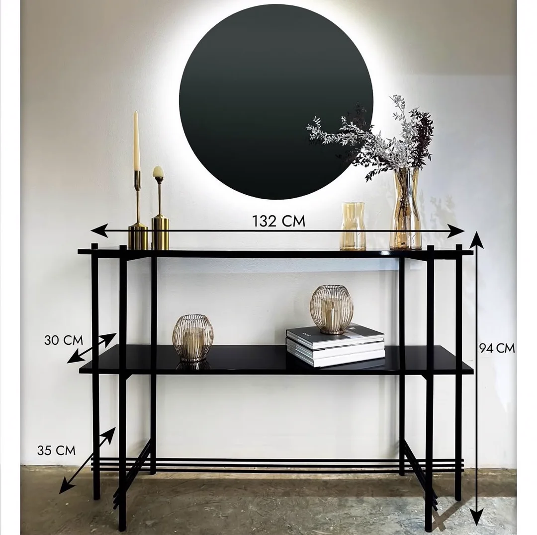 Console table product graphic with dimension specs
